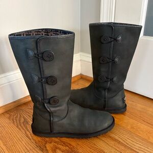 UGG Australia Midi-Tall Black Boots With Side Closure | Cleaned & Protected